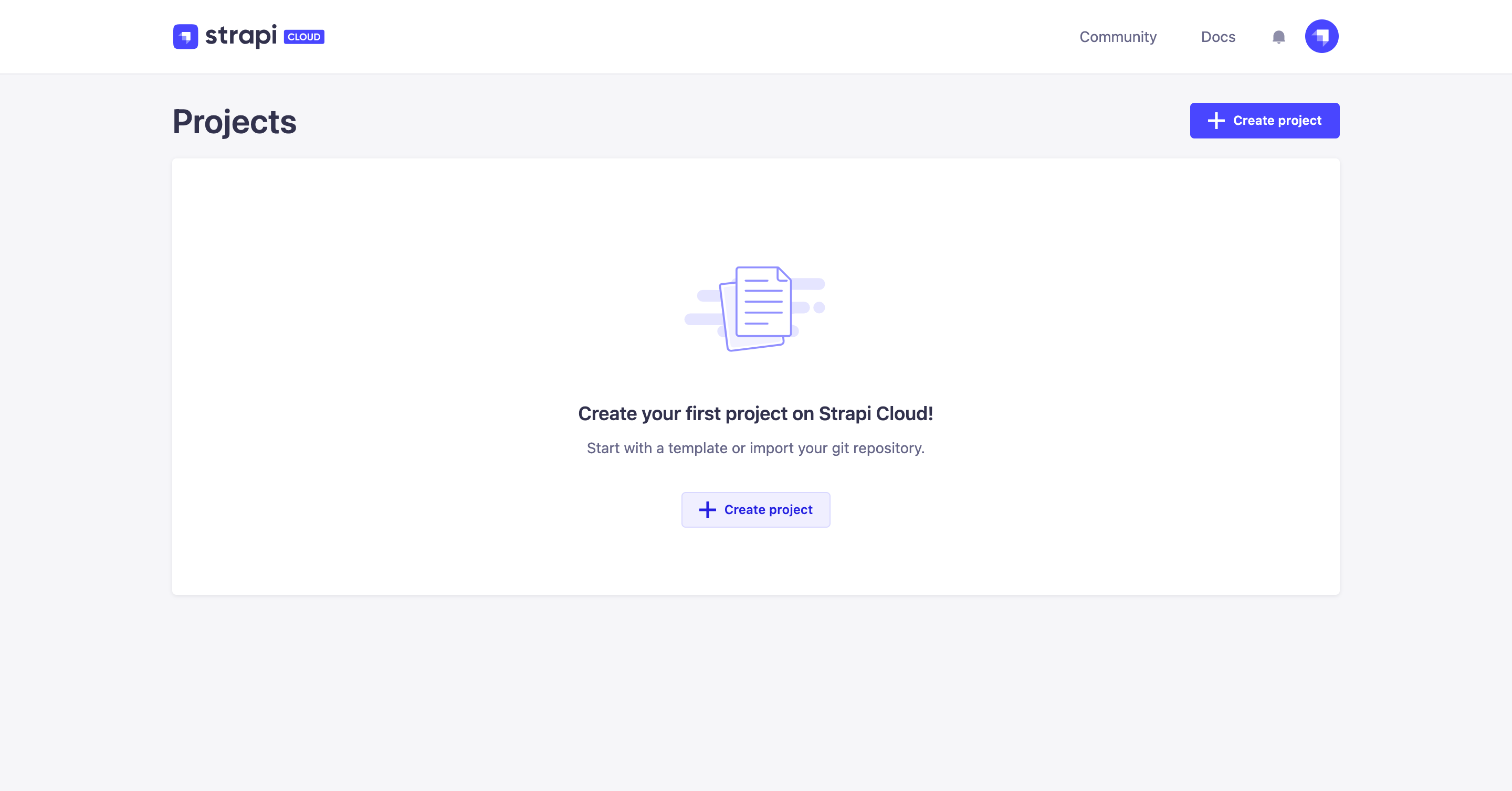 Strapi Cloud Projects page
