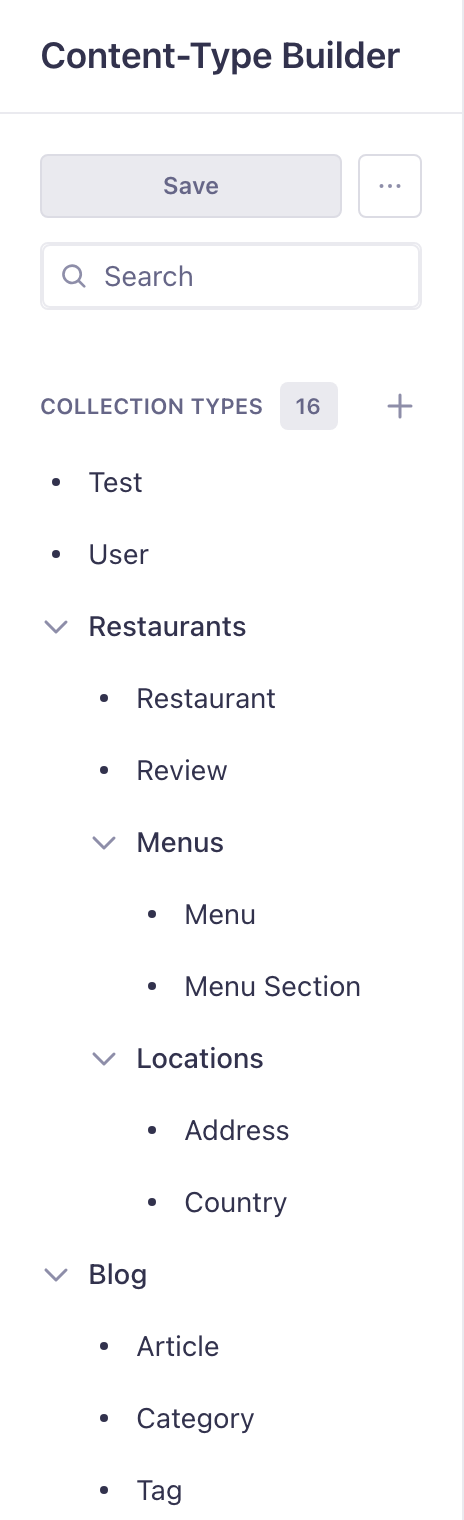 Folders in the Content-type Builder sub navigation