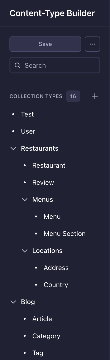 Folders in the Content-type Builder sub navigation