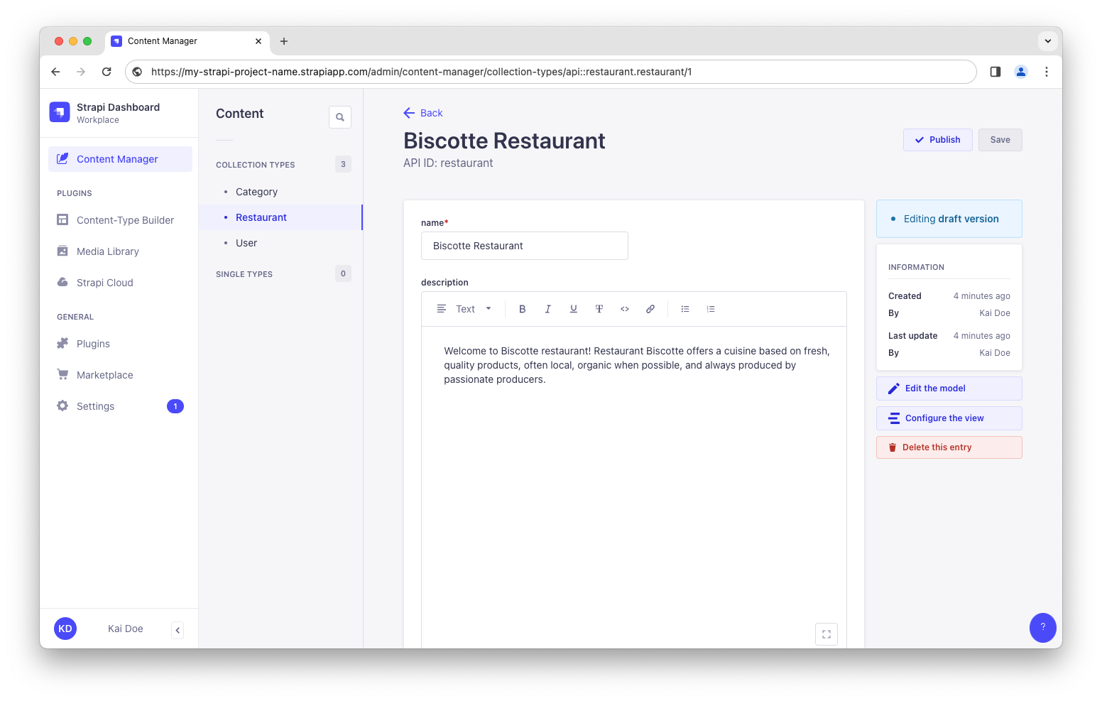 Screenshot: Biscotte Restaurant in Content Manager