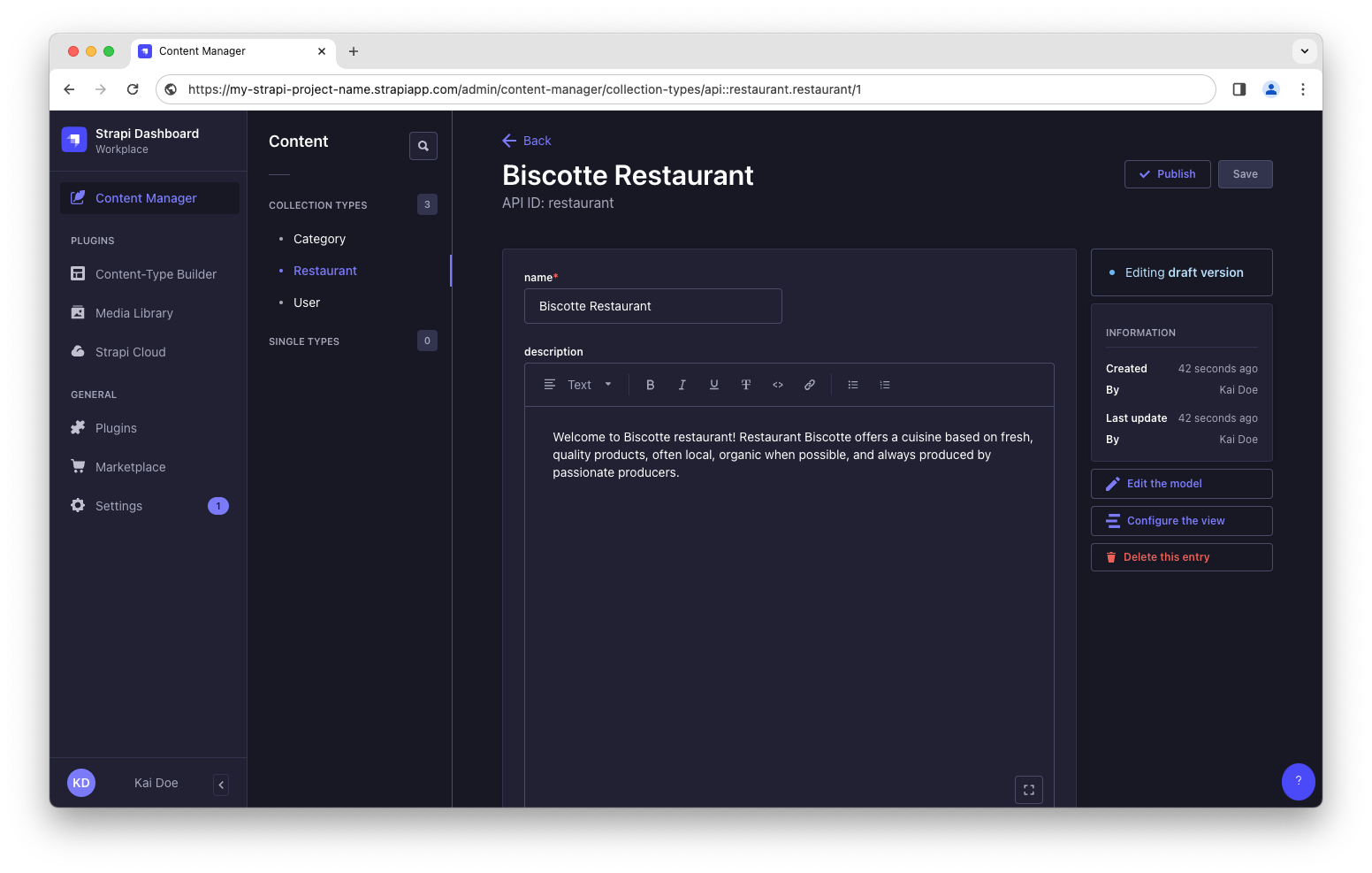 Screenshot: Biscotte Restaurant in Content Manager